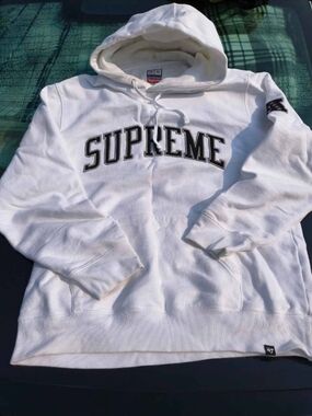 Supreme White Hoodie with Black Arched Logo